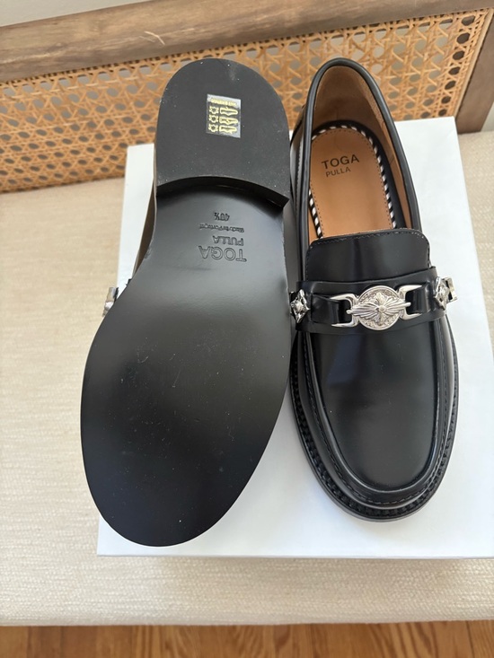 TOGA Pulla Black Leather Loafers with Silver-Tone Sole Accent - Picture 5 of 7